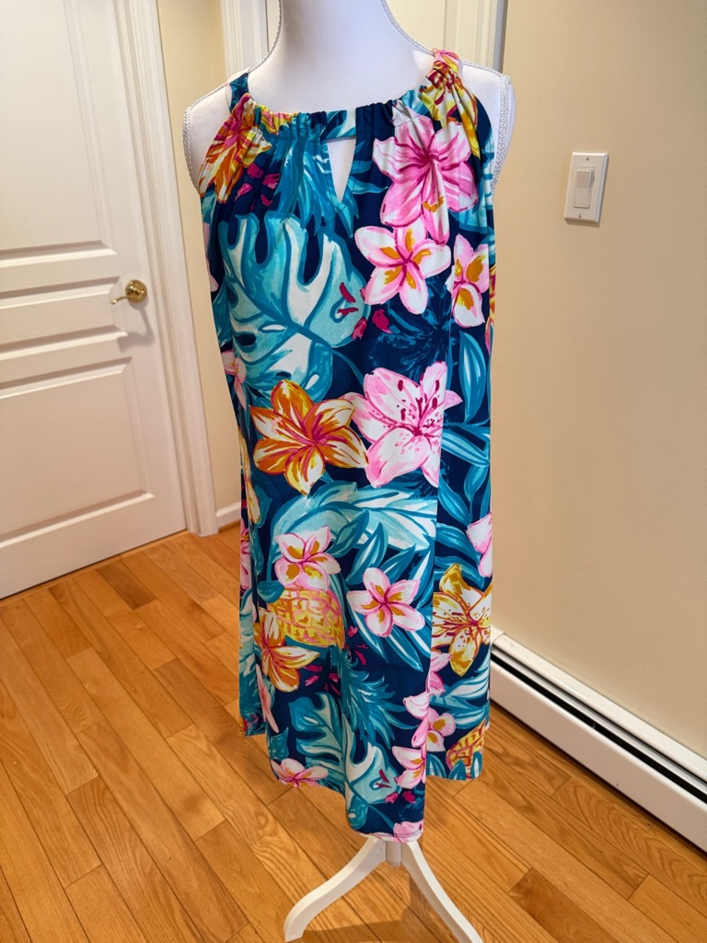 Angel Teal Tropical Floral Halter cute summer dress